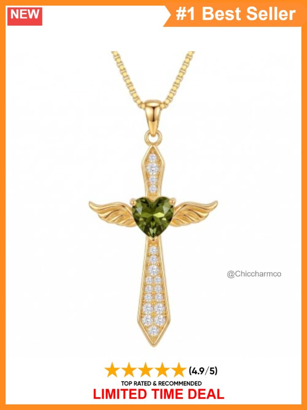 14K Gold Plated Cross Pendant Birthstone Necklace Cubic Zirconia